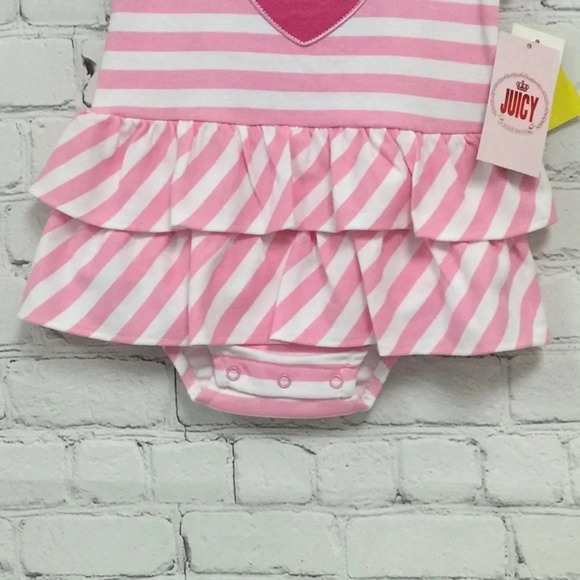 18M Juicy Ruffle Romper Pink & White Stripe Shortsleeve - Picture 2 of 7
